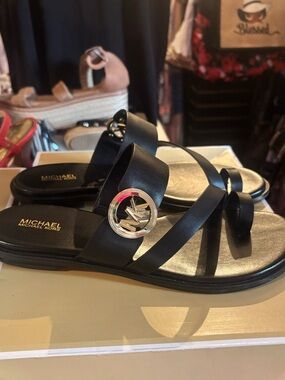 Michael Kors Black Logo Double-Strap Slide Sandals
